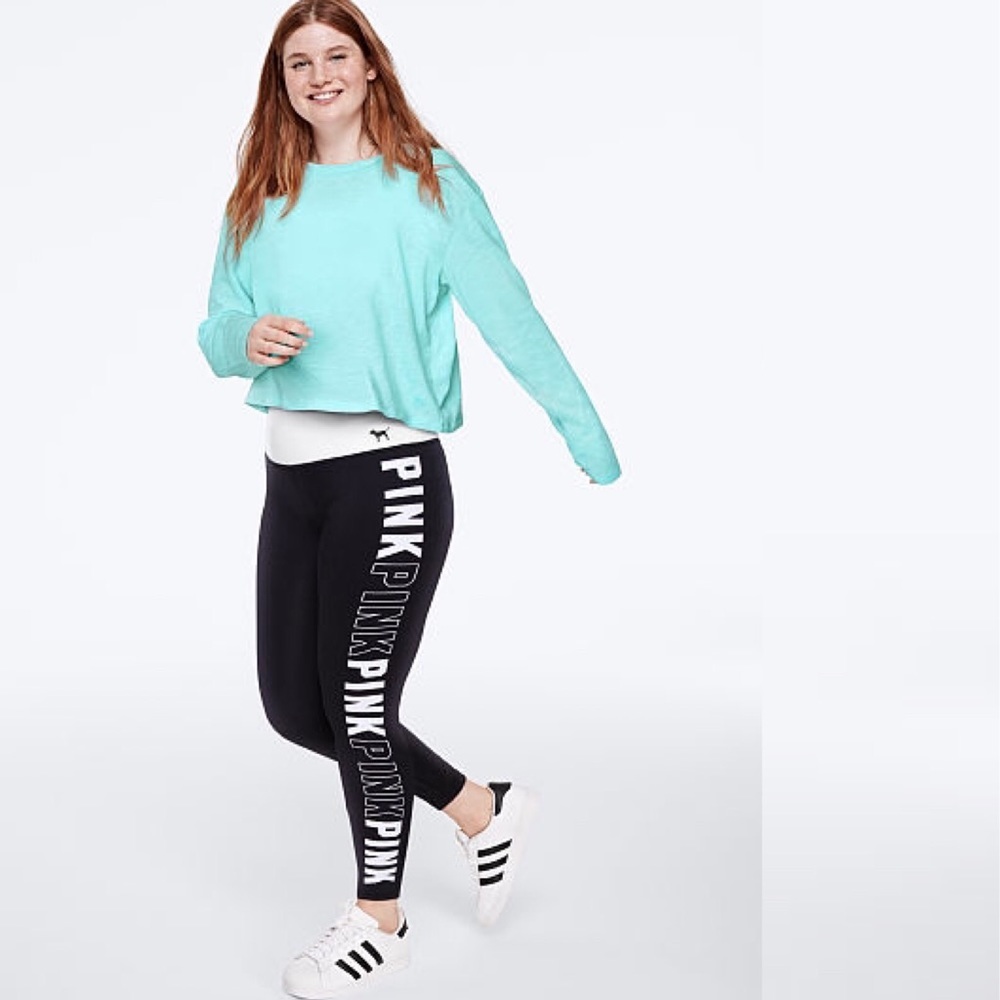 Victoria’s Secret PINK Cotton Legging Black with White Logo Small NEW